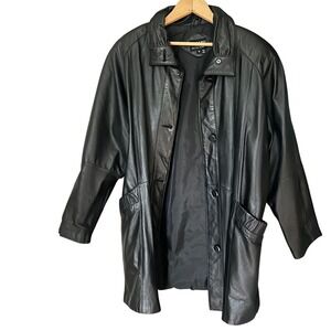 Vintage Pelle Leather Jacket Black Button Front Classic Style - Men's Small